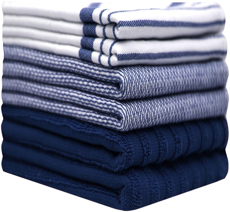 Bumble Towels Premium Kitchen Towels (20â€x 28â€, 6 Pack) | Large Cotton Dish Towels | Flat & Terry Highly Absorbent Kitchen Linen Set with Hanging Loop | Navy Blue Striped - Image 2